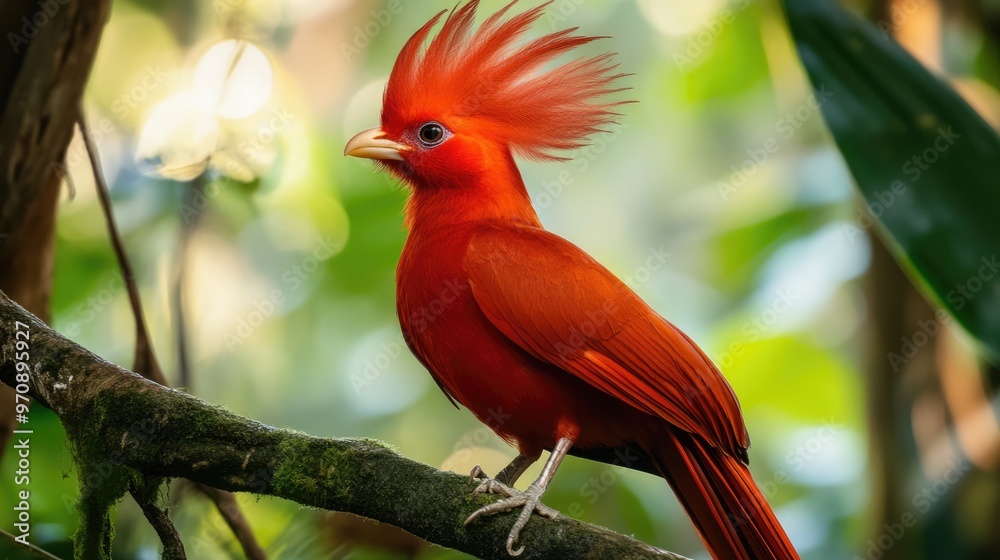 Fototapeta premium A Vibrant Red Bird Perched on a Branch