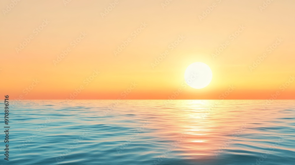 Calm Ocean Sunset with Golden Sky and Sun Reflection Calm Ocean Sunset with Golden Sky and Sun Reflection