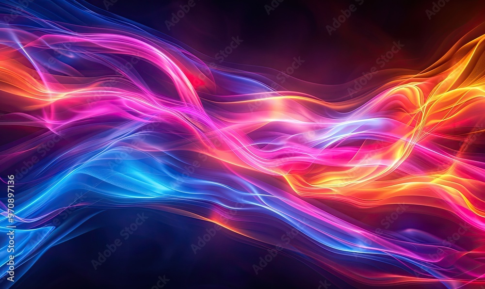A dynamic abstract background with waves of silk fabric in vivid blue, pink, and orange colors, conveying fluidity and movement. A dynamic abstract background with waves of silk fabric in vivid blue, pink, and orange colors, conveying fluidity and movement.