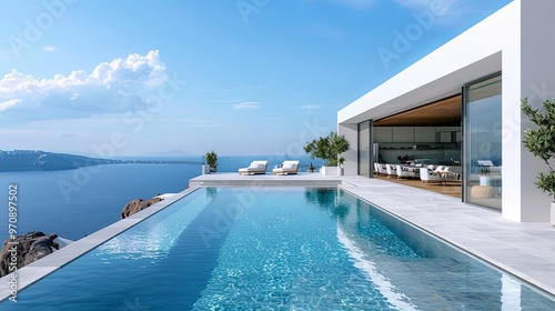 Stylish infinity pool with panoramic ocean views, featuring sleek architectural design and modern interiors, providing a perfect setting for ultimate relaxation and luxury.