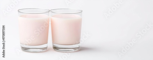 Two glasses of pale pink drink on a clean background, perfect for refreshing beverage themes or food photography.