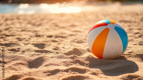 Beach Ball on Golden Sand with Sunlight