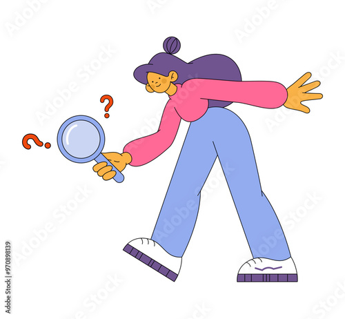 Girl investigating with magnifying glass