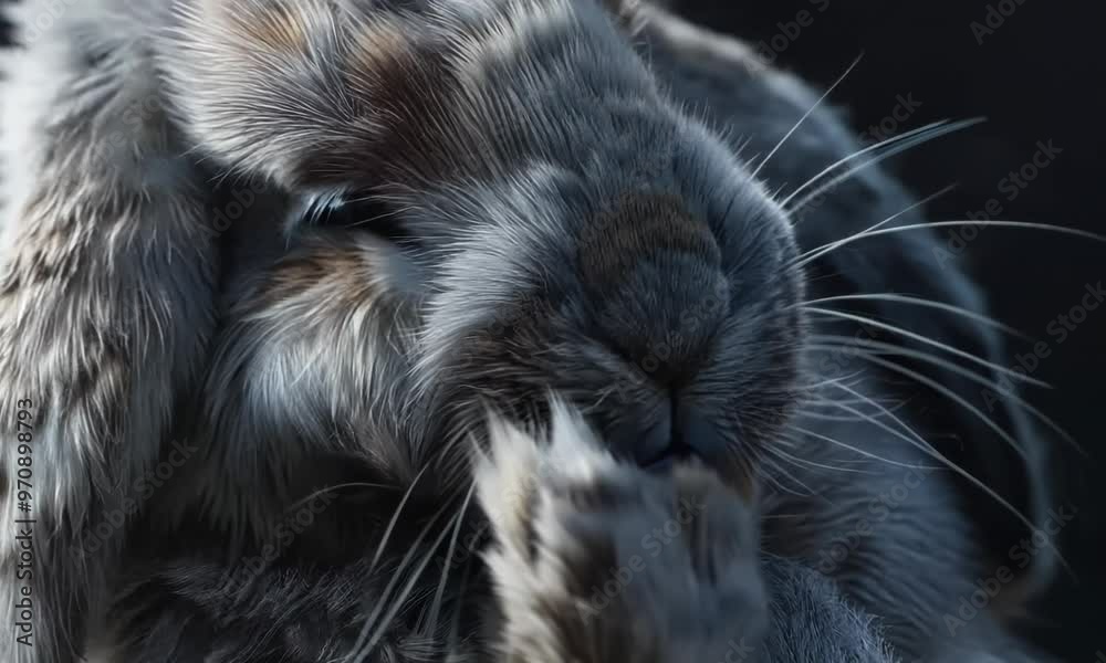 Adorable holland lop rabbit grooming itself, hyperrealistic Video Adorable holland lop rabbit grooming itself, hyperrealistic Video