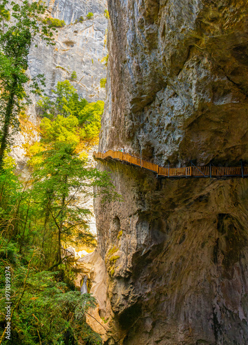 Obraz na płótnie Horma Canyon, Kure Mountains National Park, Kastamonu, Turkey. Wooden walking path. w salonie