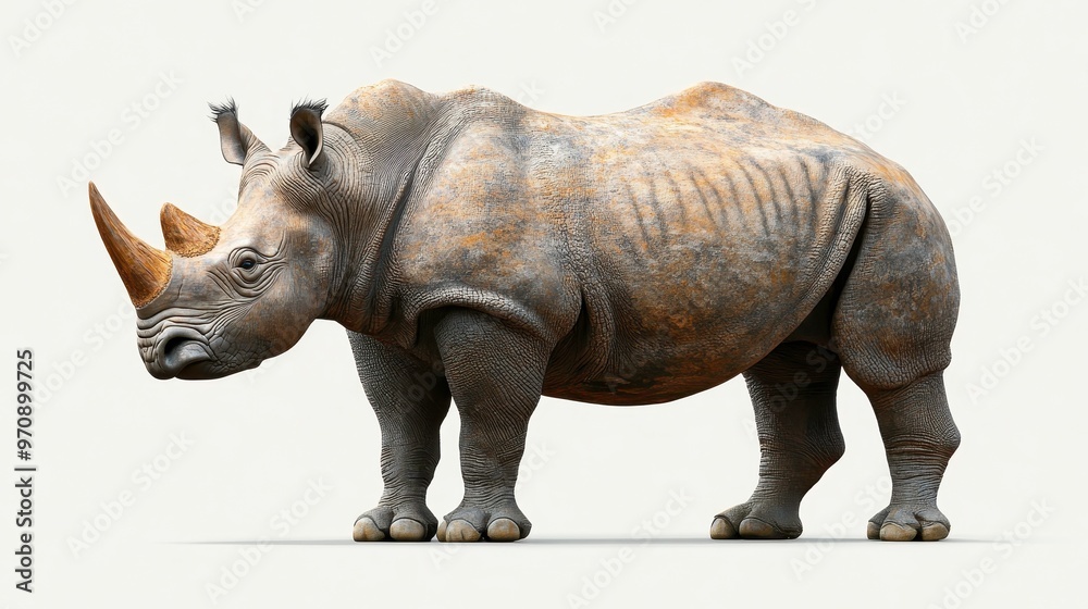 Fototapeta premium Rhinoceros clipart, element, 3D illustration, realistic, isolated on white background