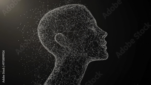 Polygonal futuristic mesh with human head model. Artificial intelligence, connection technology. Generative AI