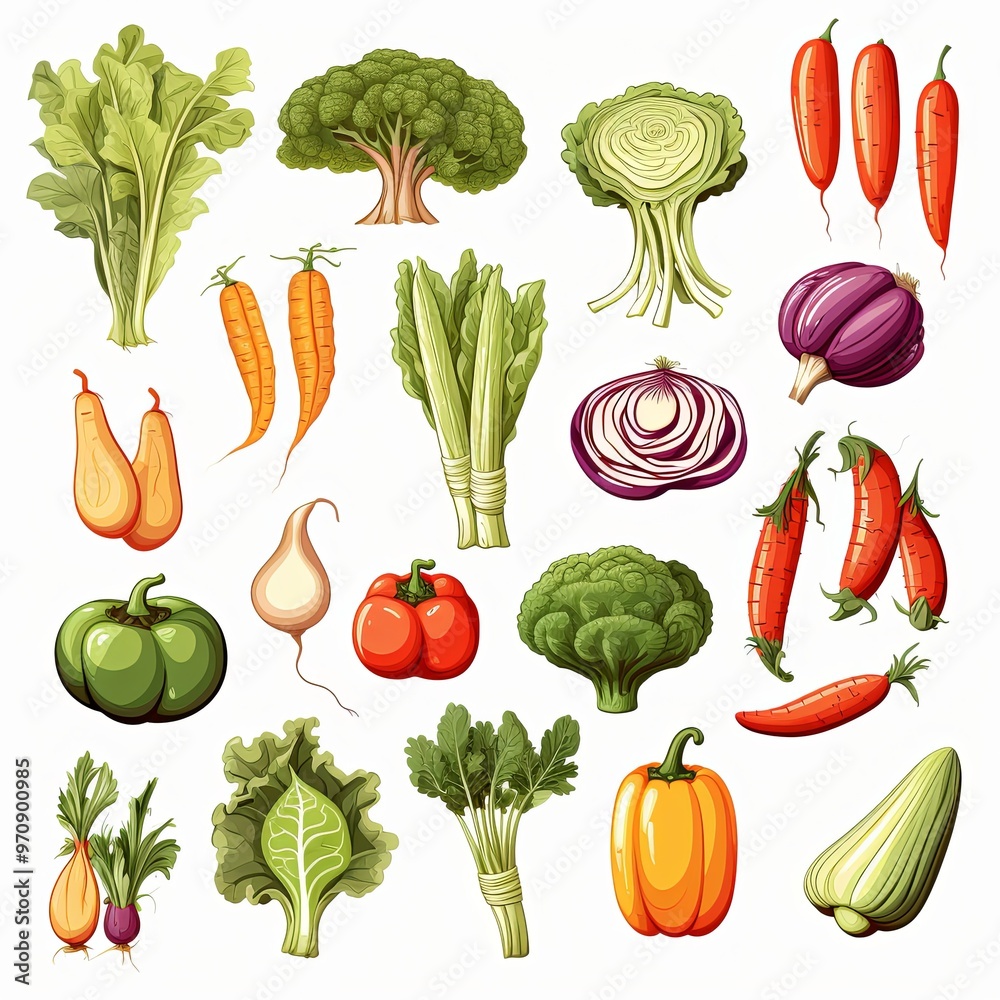 Vegetables set on white background. Vegetables set on white background.