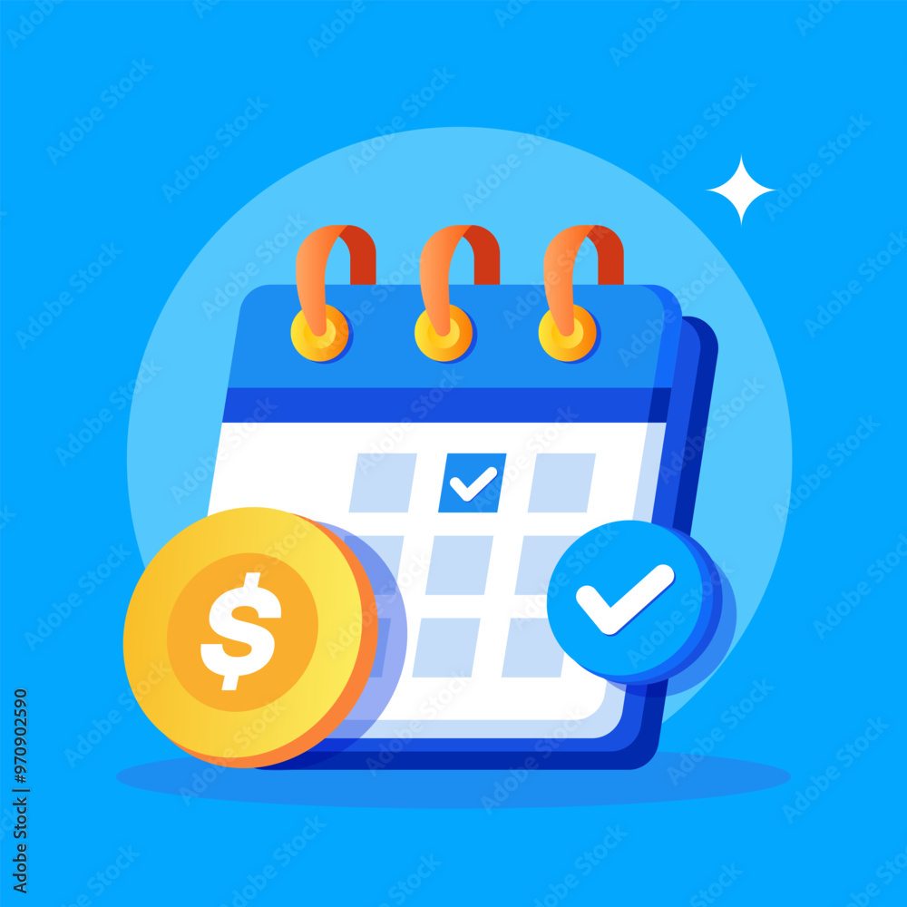 Vector calendar with checkmark, dollar coin, and tick symbol ...