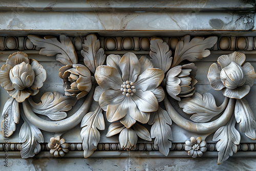 Botanical bas reliefs wall decor created with generative AI technology