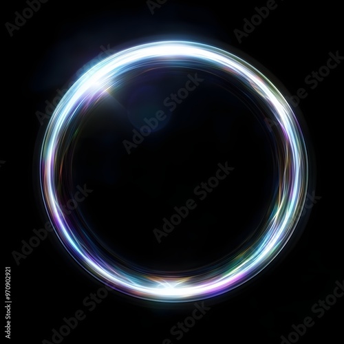 A white circular glowing light with iridescent reflections on the edges, creating an ethereal and dreamy effect.