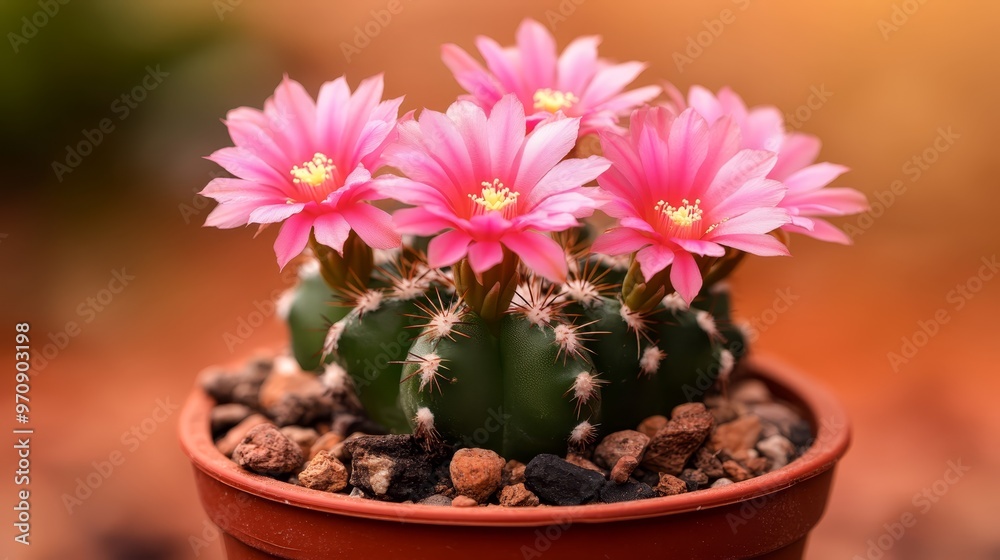 Obraz premium Pink Blooming Cactus Flower in Pot