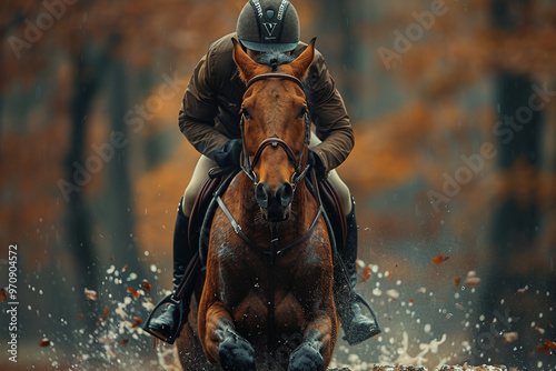 Generative AI photo realistic image, equitation lesson people connected with horses friends love