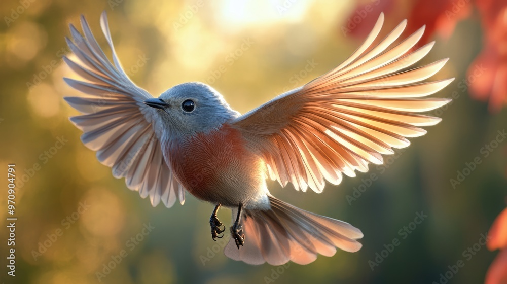 Red-Breasted Bird in Flight, A Moment of Grace Red-Breasted Bird in Flight, A Moment of Grace