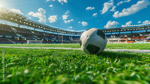 Football Soccer Ball on Grass Field: On a stadium field. photo