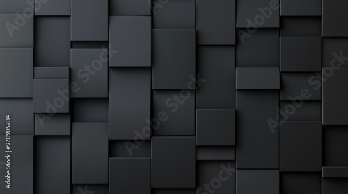 Abstract black background with overlapping rectangular shapes, creating a modern and dynamic geometric design suitable for various uses.