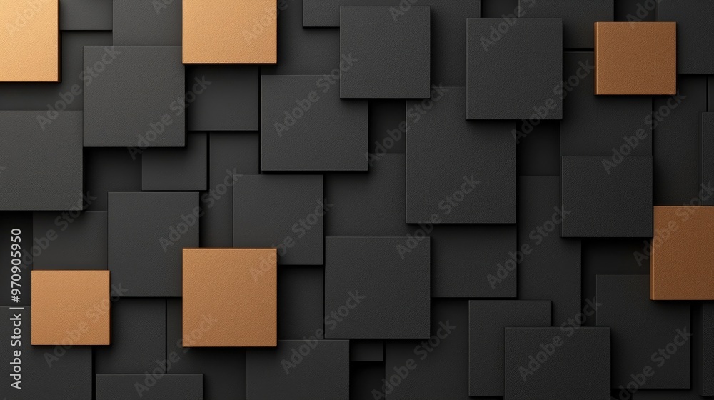 Abstract composition of black and gold squares creating a modern textured background perfect for design projects. Abstract composition of black and gold squares creating a modern textured background perfect for design projects.