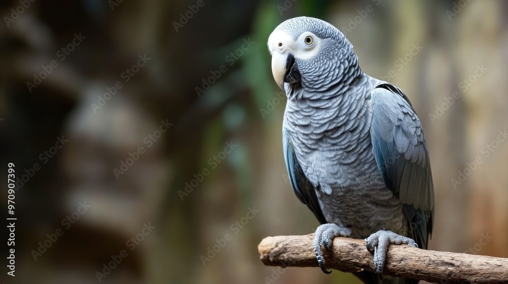 Obraz premium Grey Parrot Perched on a Branch