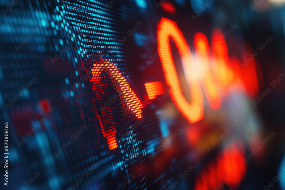 image depicts digital display showing downward trend in stock prices, symbolizing falling stock market. vibrant red colors evoke sense of urgency and concern image depicts digital display showing downward trend in stock prices, symbolizing falling stock market. vibrant red colors evoke sense of urgency and concern