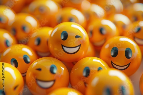 Winking emoji standing out from the crowd of smiling emojis