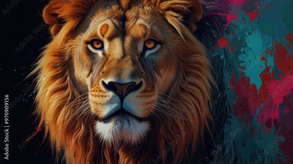 Fototapeta premium Lion Portrait with Artistic Splashes