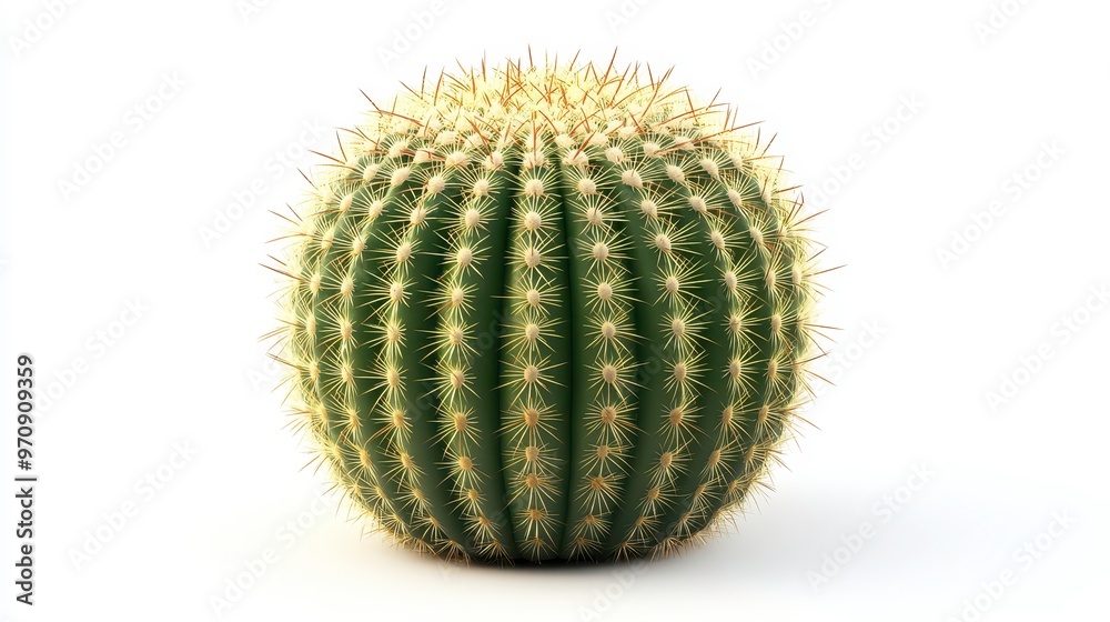 Golden barrel cactus (Echinocactus grusonii) clipart, element, 3D illustration, realistic, isolated on white background Golden barrel cactus (Echinocactus grusonii) clipart, element, 3D illustration, realistic, isolated on white background