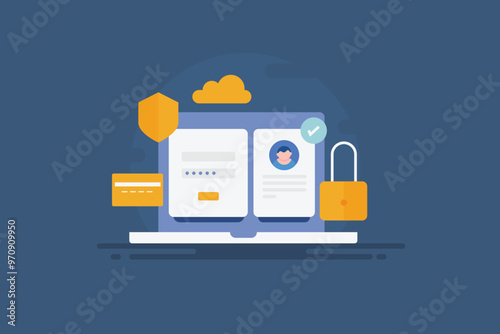 Online data security and customer information privacy safety concept. Cloud internet data protection technology conceptual vector illustration.