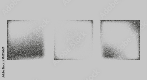 Square shadows from different angles. Noise grain background, pointillism dots gradient or dotwork pattern, vector stipple effect. Grain noise halftone or grainy texture or dotwork grain noise.