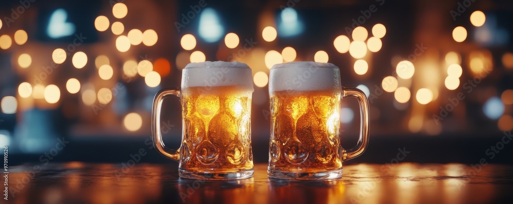 Close-up of two beer mugs Close-up of two beer mugs