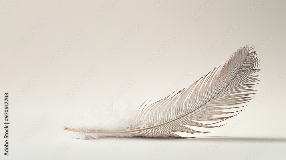 Obraz premium Single Feather on a Light Background