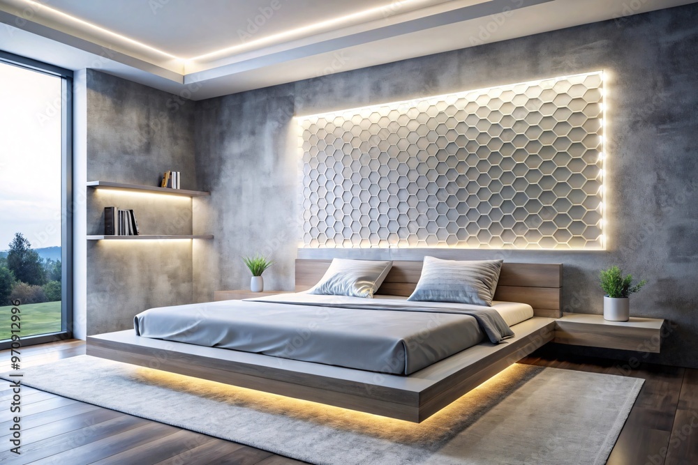 Modern Luxury Bedroom with 3D Wall Art and LED Lighting. A stylish and ...