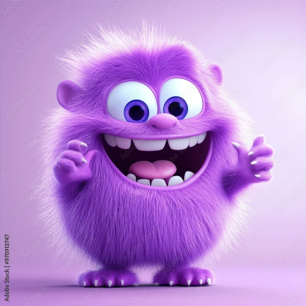 Cute and furry purple monster with good character, Big eyes and smile. studio render quality. Cartoon style.
Cute and furry purple monster with good character, Big eyes and smile. studio render quality. Cartoon style.