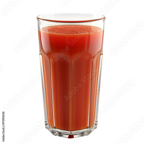 A tall glass of tomato juice beautifully garnished with fresh herbs, ideal for healthy drinks isolated on white background with clipping path
