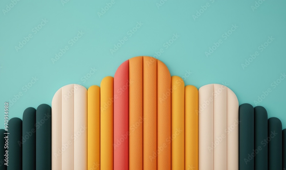 Obraz premium Vibrant abstract composition featuring colorful vertical shapes against a soft turquoise backdrop, perfect for modern decor.