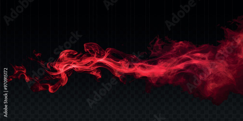 Vector red smoke plume isolated on transparent background.