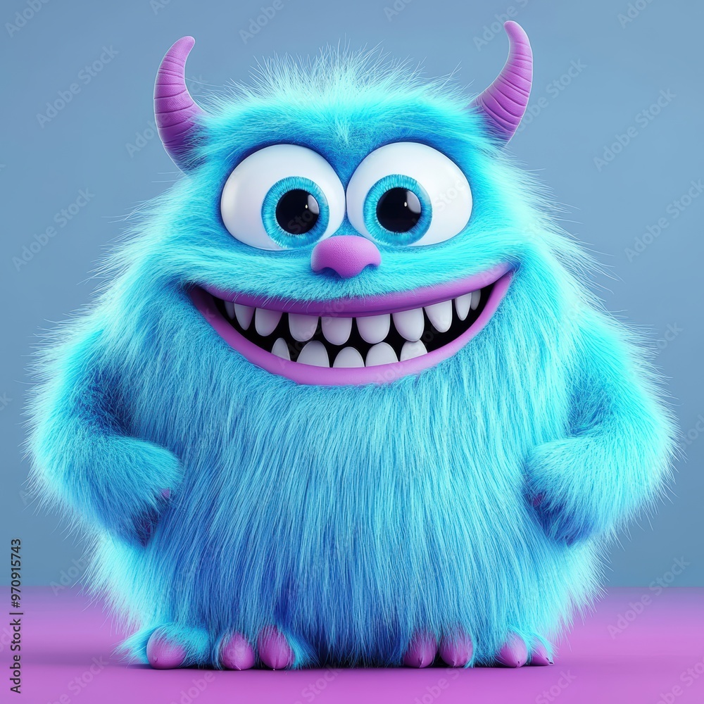 Cute and furry blue monster with good character, Big eyes and smile. studio render quality. Cartoon style.
Cute and furry blue monster with good character, Big eyes and smile. studio render quality. Cartoon style.