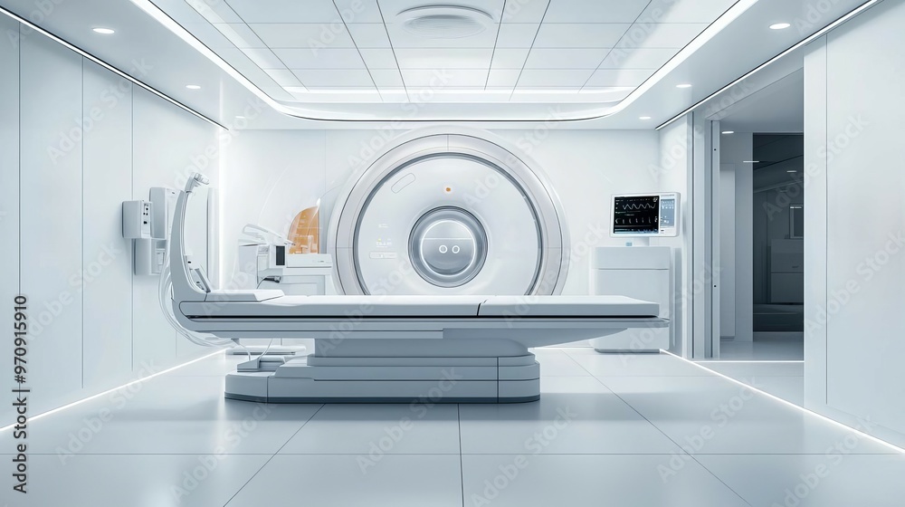 Advanced medical imaging, AI-enhanced diagnostic scans in a futuristic clinic, 3D illustration Advanced medical imaging, AI-enhanced diagnostic scans in a futuristic clinic, 3D illustration