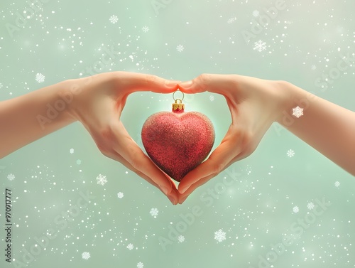 Hands Holding a Red Christmas Heart Ornament photo