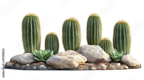 Golden rat tail cactus (Cleistocactus winteri) clipart, element, 3D illustration, realistic, isolated on white background photo