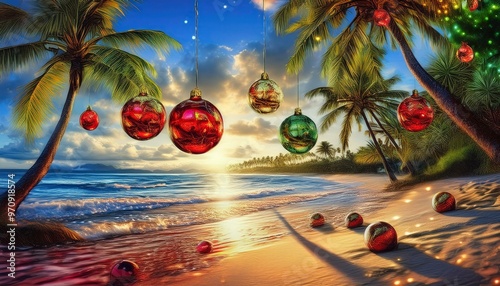 Christmas vibes on a tropical island; Perfect motif for a christmas card background
