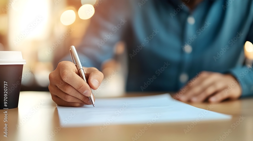 Relaxed loan contract signing in cozy cafe friendly banker coffee cups successful agreement natural light warm atmosphere Relaxed loan contract signing in cozy cafe friendly banker coffee cups successful agreement natural light warm atmosphere