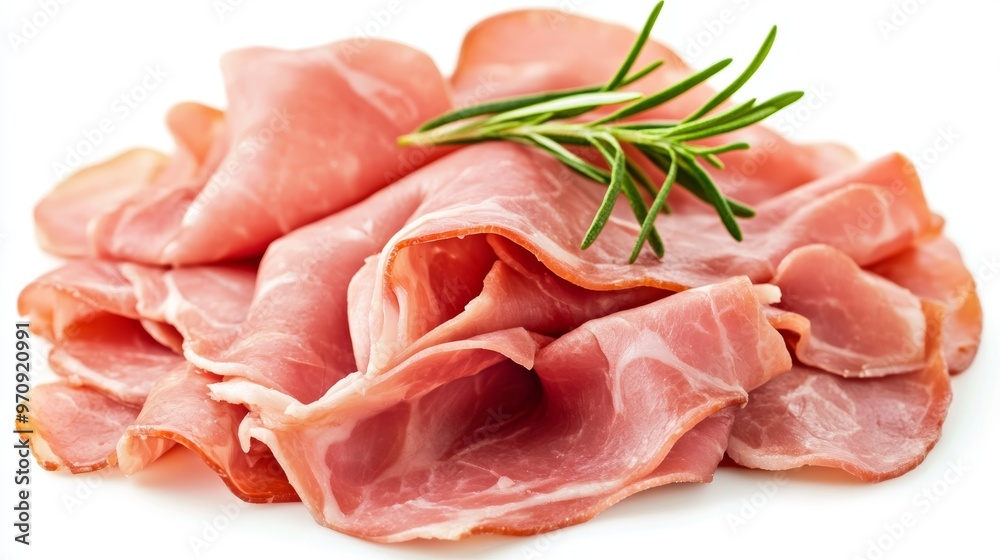 Ham slices isolated on white background Ham slices isolated on white background