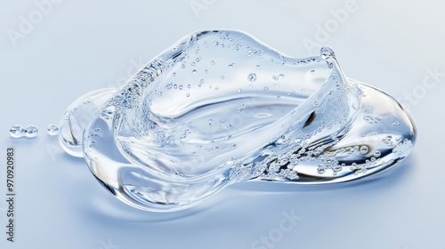 Single blob of transparent glycerin or gel. Glossy texture with tiny bubbles. photo