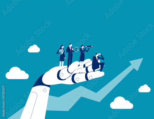 Business Assistance. Business team working with robot hands, Artificial intelligence supports business success