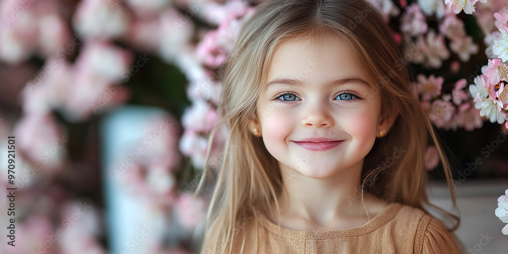 Fototapeta premium Portrait of a beautiful little girl looking at the camera