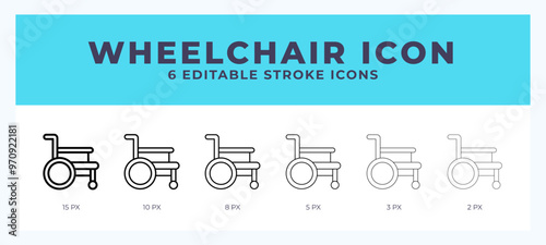 Wheelchair icon in thin line. Bold line. Regular line. Editable stroke.