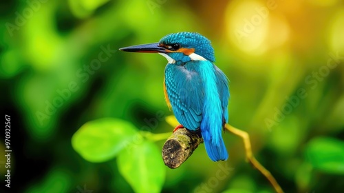 Blue-Eared Kingfisher Perched on a Branch