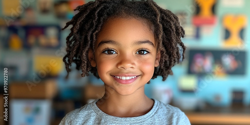 Portrait of a black school child looking into the camera