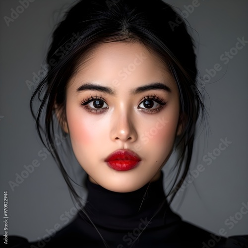 Chinese modern beauty, real person, large eyes, exquisite facial features, lovely makeup, pure and lovely, medium-shot, front-shot, high-definition, atmosphere