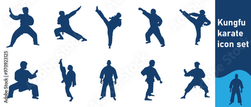 Kung Fu Karate Icon Set, Martial Arts, Black Belt, Ji (Karate Uniform), Dojo, Kung Fu, Stance, Karate Chop, High Kick, Martial Art Pose, Fist Strike, Tiger Claw (Kung Fu), Crane Stance, Punch,